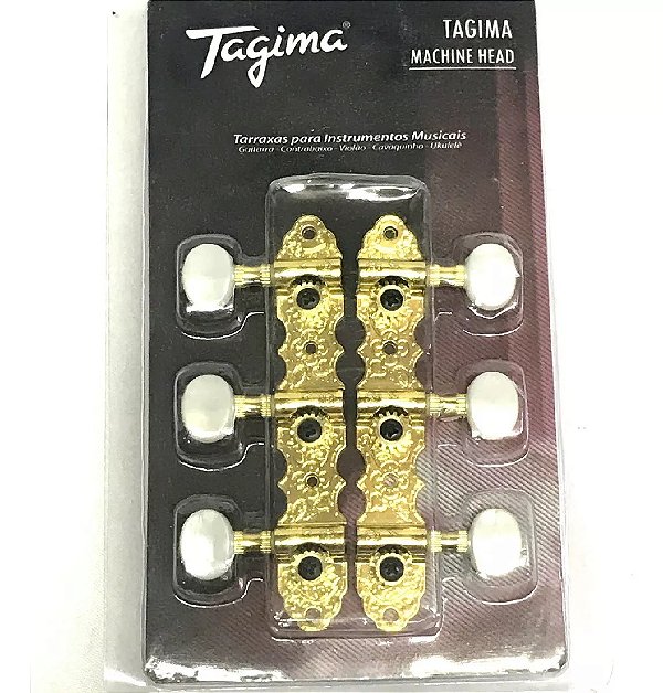 Tarraxa Violão Nylon Tagima TMH 831 Dourada Luxo 3+3 Pino Grosso