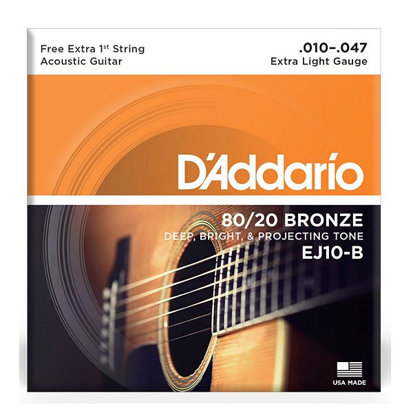 Encordoamento Violão D'Addario EJ10-B 10/47 Aço Extra Light