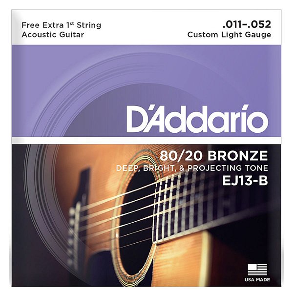 Encordoamento Violão D'Addario EJ13-B 11/52 Aço Custom Light