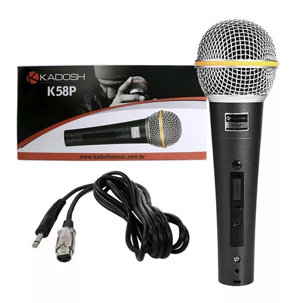 Microfone Dinâmico Kadosh Kds-58p C/ Cabo Karaoke Resistente Cor Preto