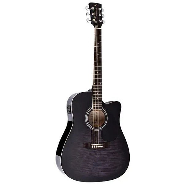 Violão Vogga Elétrico Aço Folk VCK370 BMF Black Maple Flamed