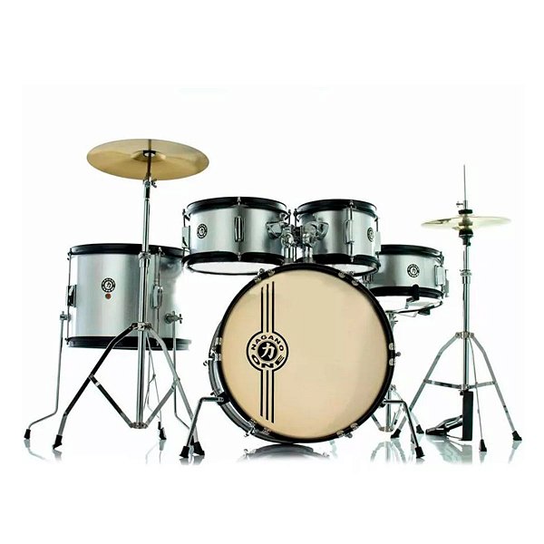 Bateria Infantil Nagano One Silver Prata Bumbo 16 Completa