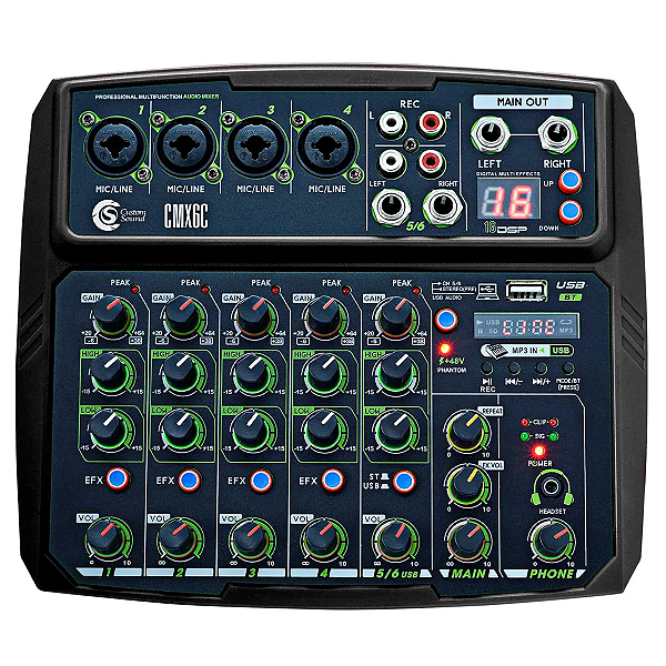 Mesa De Som Custom Sound 6 Canais C/Bluetooth CMX Preto
