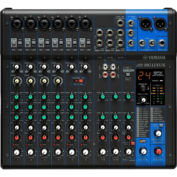 Mesa de Som Yamaha MG12 Analógica 12 Canais Bivolt Preta