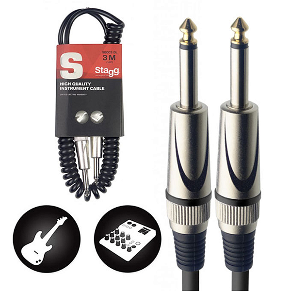 Cabo Stagg Deluxe Coil P10/P10 Reto/Reto 3Mts SGCC3DL Preto