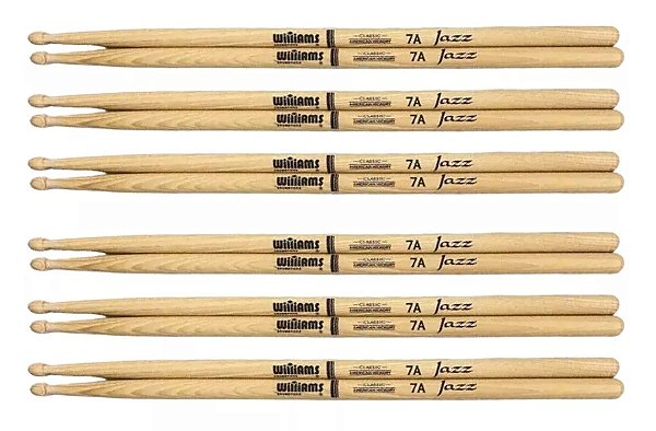 Baqueta Williams Classic 7A American Hickory Jazz 6 pares
