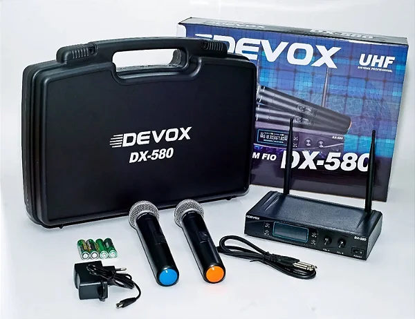 Microfone S Fio Duplo Uhf Profissional Dinâmico Devox Dx-580 Cor Preto