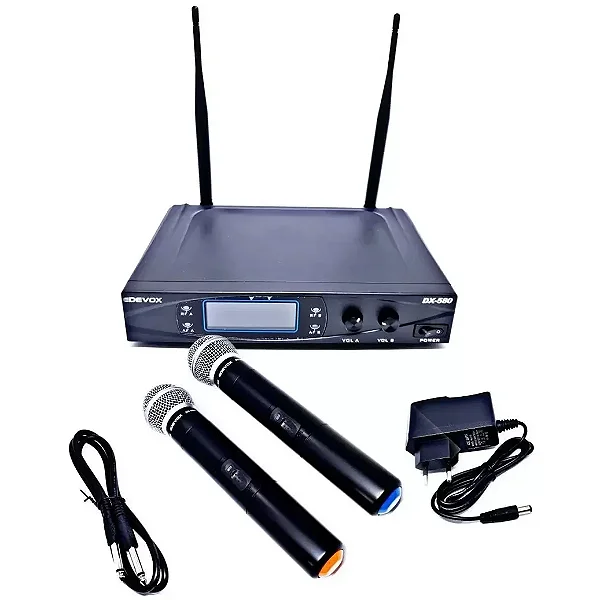 Kit 2 Microfones Sem Fio Duplo Profissional Devox Dx-382 Uhf Preto