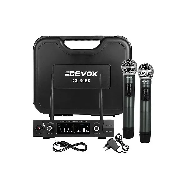 Microfone Devox Duplo S/fio Uhf Dx-3058 Digital Grafite Cor Grafite Escuro