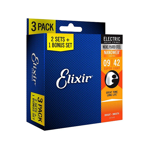 Encordoamento Elixir Super Light 09 para Guitarra Pack 3 Jogos