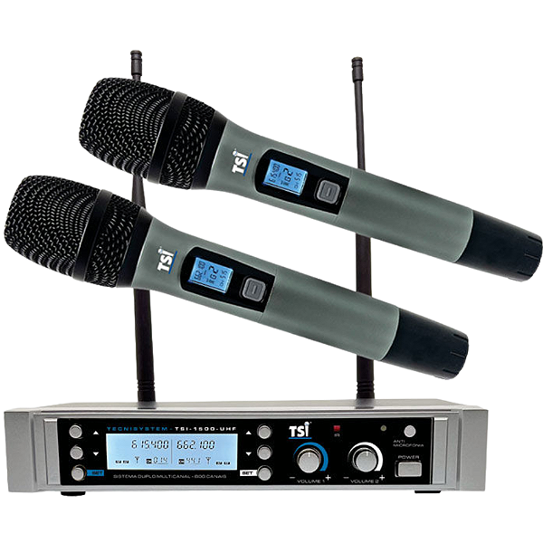 Microfone Sem Fio TSI-1500 UHF Duplo 800 Canais Preto