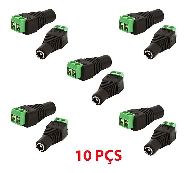 Kit 10 Conectores P4 Fêmea Com Borne Cftv