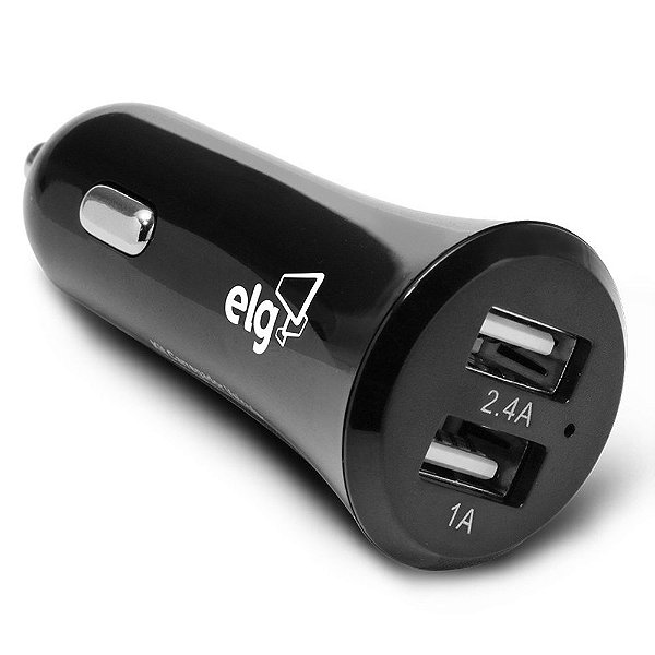 Carregador Veicular Universal 2 Saídas USB de 1A e 2.4A Elg