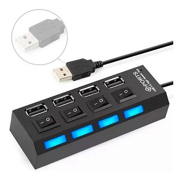 Hub Usb 4 Portas Usb 2.0 Pendrive Mouse Teclado 480mbps