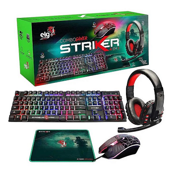 Kit Teclado/Mouse/Headset/Mousepad Gamer ELG Striker CGSR41 Português