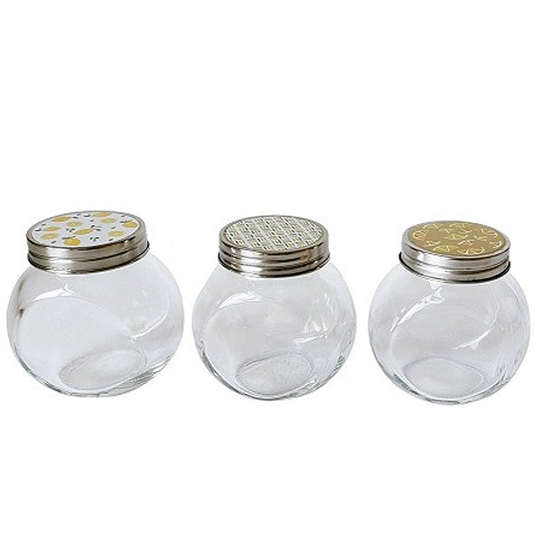 Kit 3 Potes Para Mantimento Vidro e tampa em metal 450ml