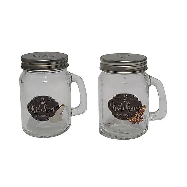 Saleiro e Pimenteiro Kitchen com Alça de Vidro 130ml - Casambiente