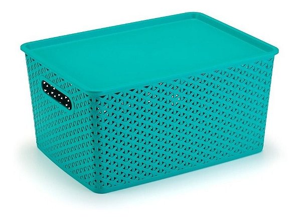 3 Caixas Organizadoras Rattan Com Tampa - 4,5 Litros - Verde