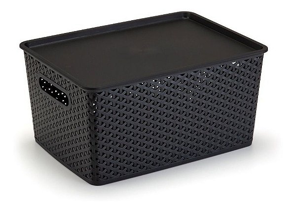 3 Caixas Organizadoras Rattan Com Tampa - 4,5 Litros - Preto