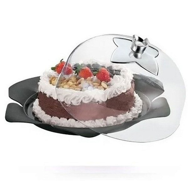 Porta Bolo Doceira Boleira Sobremesa Com Tampa Cromada