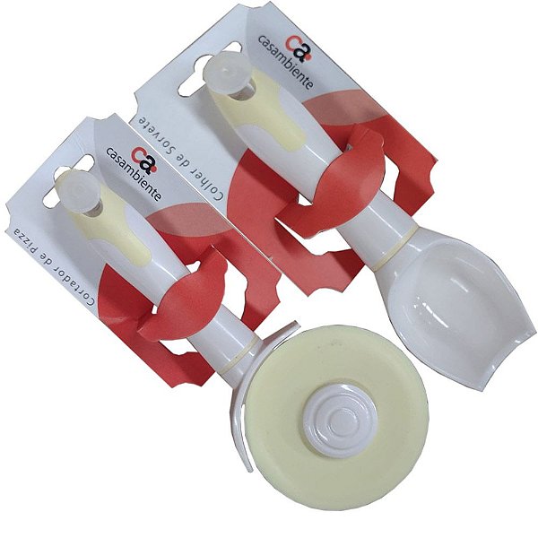 Kit Sobremesa Cortador de Pizza e Colher Sorvete Cores Diversas