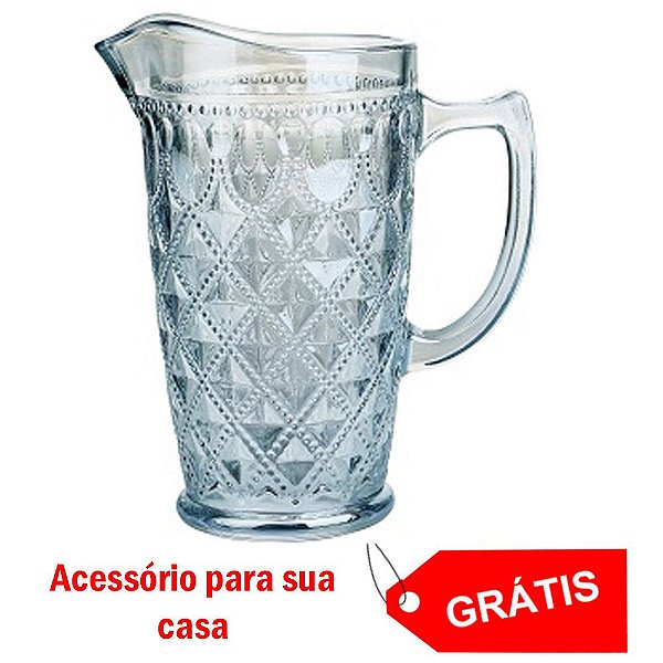 Jarra De Vidro Royal Azul Transparente 1,38l + Brinde