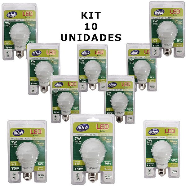 Kit 10 Lâmpadas Led Bulbo 7w 3000K Amarela Bivolt E27