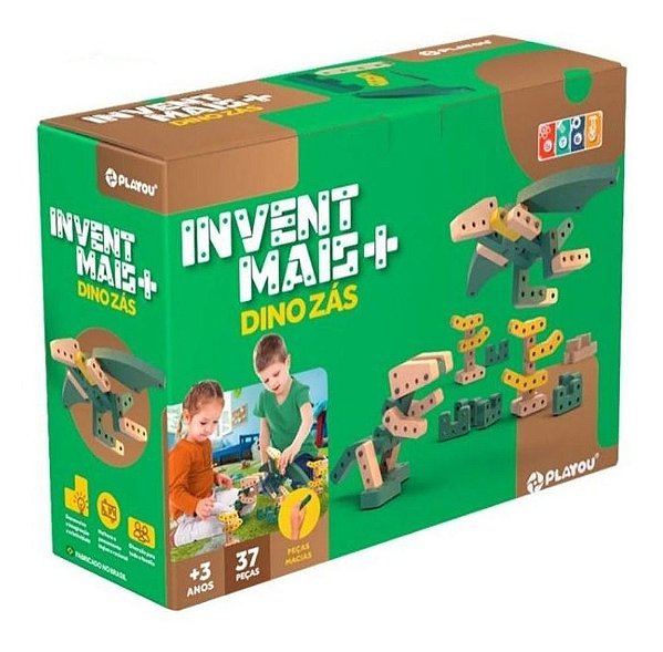 Brinquedo De Montar Educativo Invent Mais Dino Zás 37 Peças