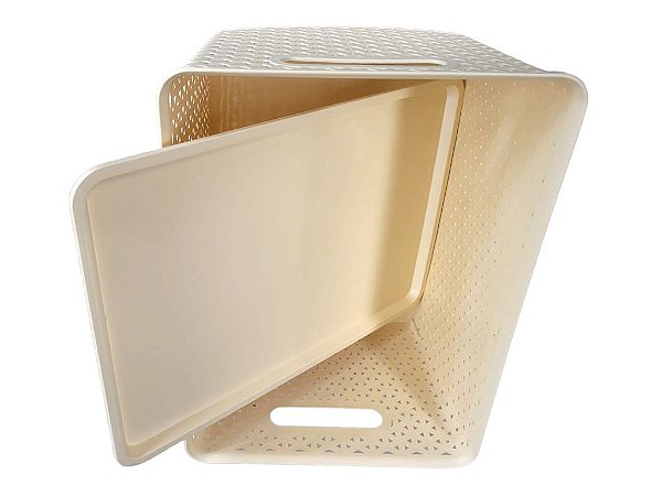 3 Caixas Organizadoras Rattan Com Tampa - 15 Litros - Creme