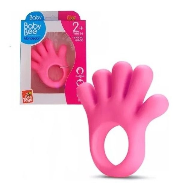 Mordedor Mãozinha Infantil Brinquedo Bebê Rosa