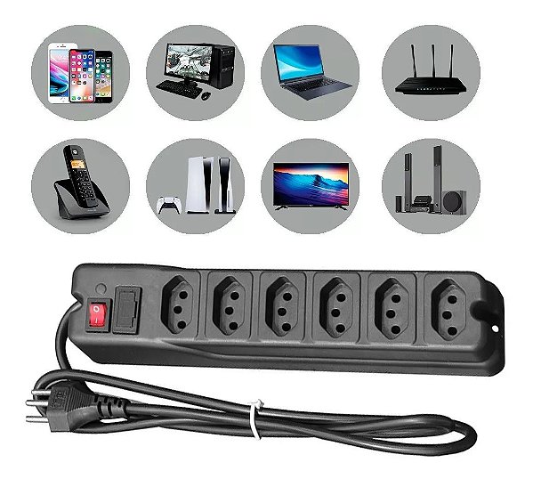 Filtro De Linha 6 Tomadas Padrão Régua Extensão Cabo 3m DXR