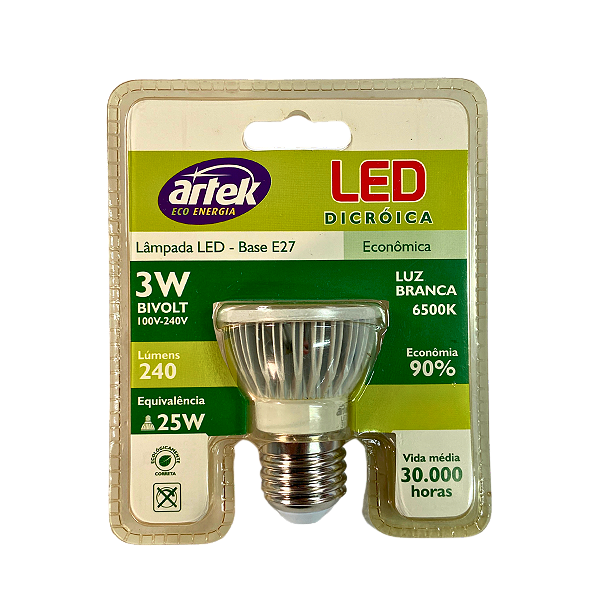 Kit 10 Lâmpadas Led Bivolt Dicroica Branca 3w/ 25w 3000k E27