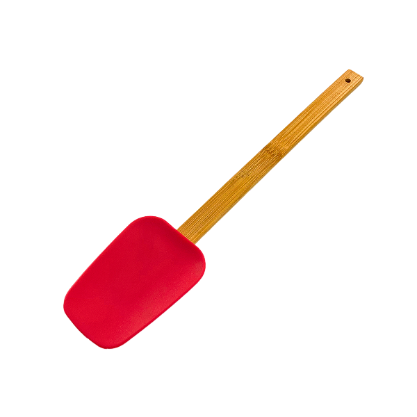 Espátula Reta Silicone e Bamboo Vermelha