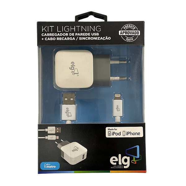 Kit Carregador De Parede ELG KT810WC 5V USB + Cabo Branco