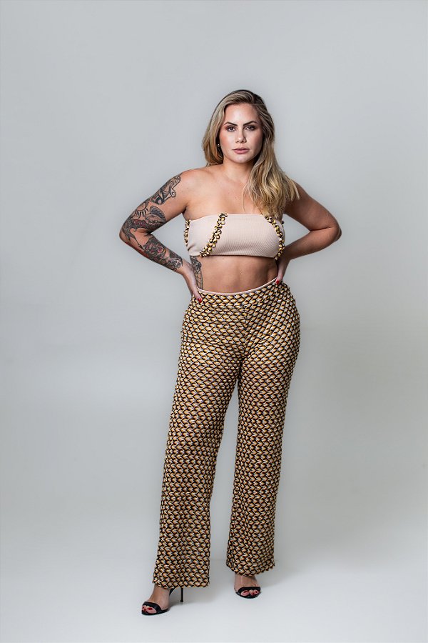 Conjunto calça e cropped tomara que caia