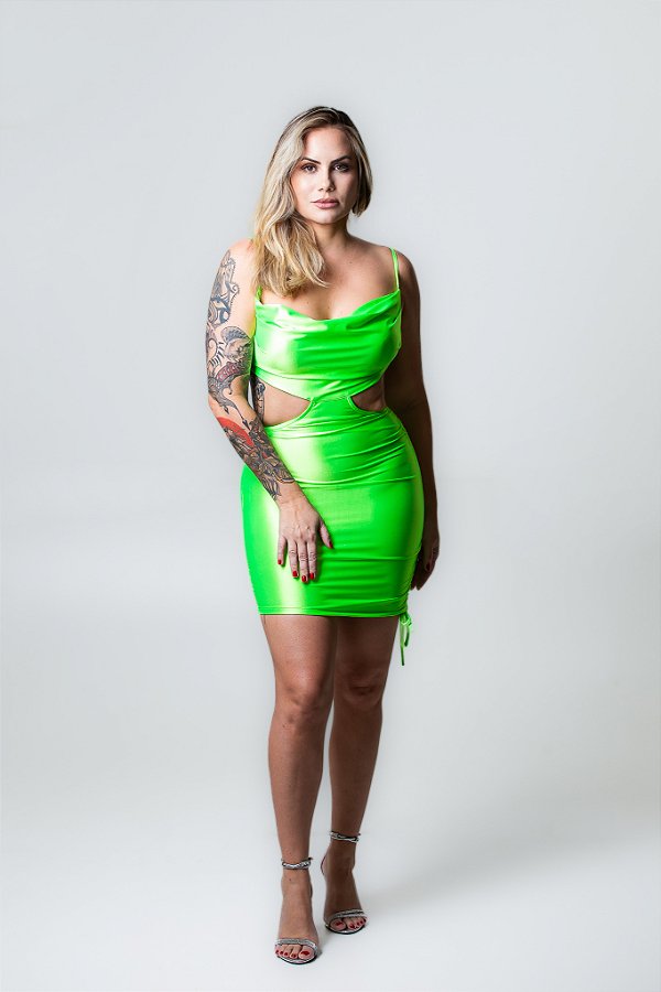 Vestido verde neon acetinado