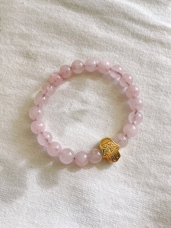 Pulseira Hamsá Quartzo Rosa