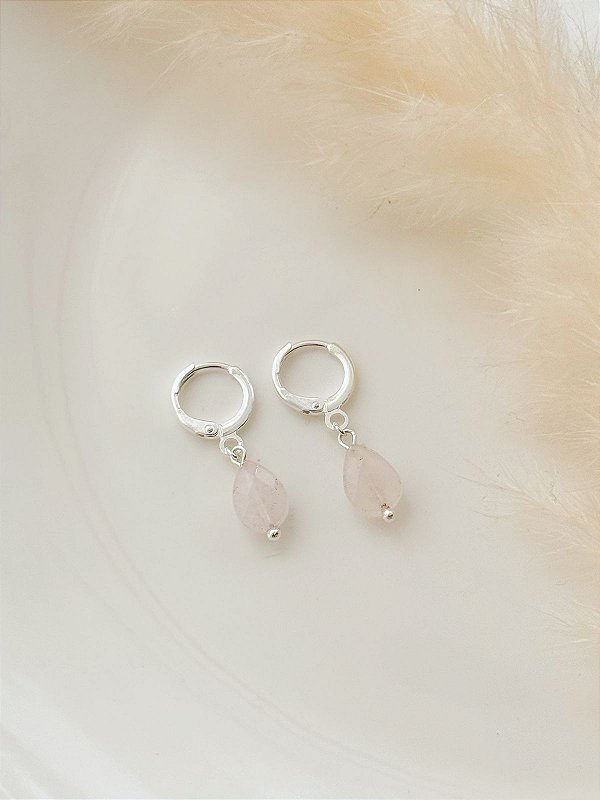 Argolinha Gota Quartzo Rosa