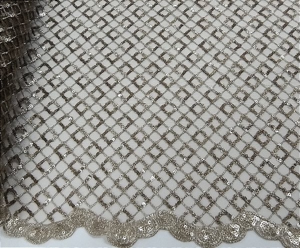 Tecido tule bordado com micropaête ouro velho _ 1,30cm larg.