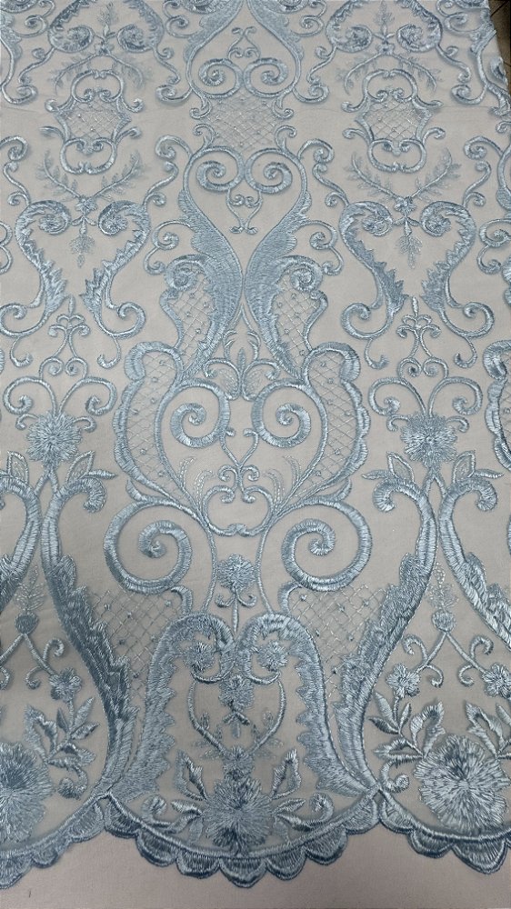 Tule bordado sem pedrarias azul larg:  130 cm