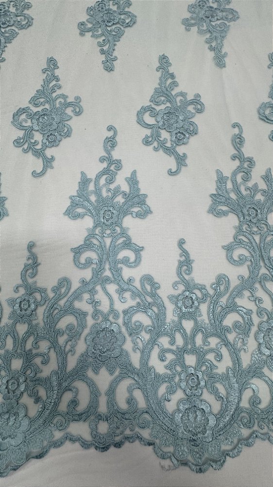 Tule bordado soutache sem pedrarias azul larg:  130 cm