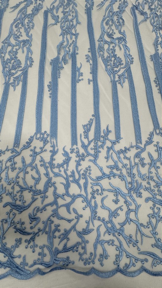 Tule renda bordado sem pedrarias azul Tiffany larg:  130 cm