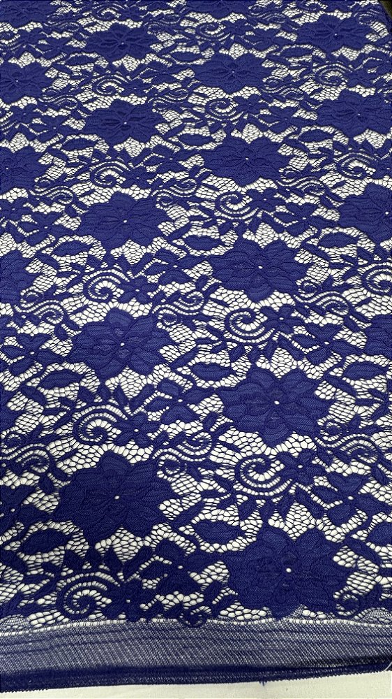 renda bordado floral sem pedrarias azul royal  larg:  130 cm