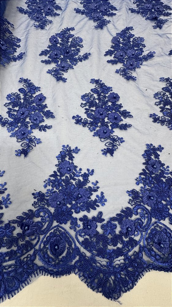 Tule Bordado 3d,azul royal largura 130 cm composição 100% Poliéster.
