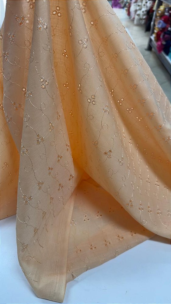 Tecido laise mista laranja claro  150cm de largura