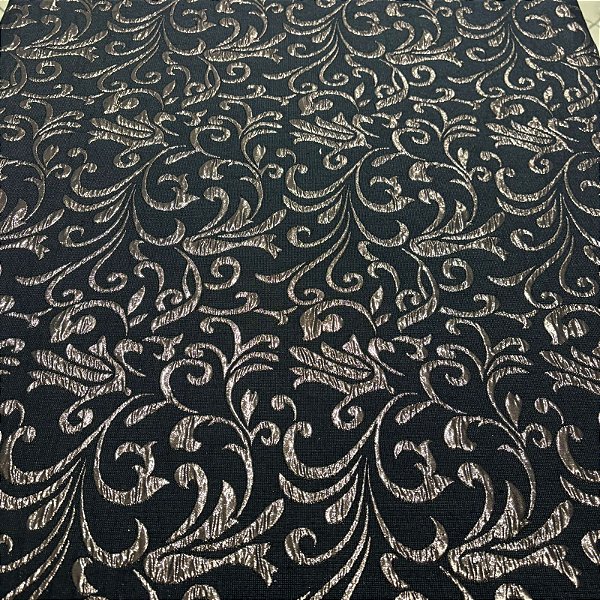 Tecido Jacquard Bordado Dupla Face Preto/Dourado