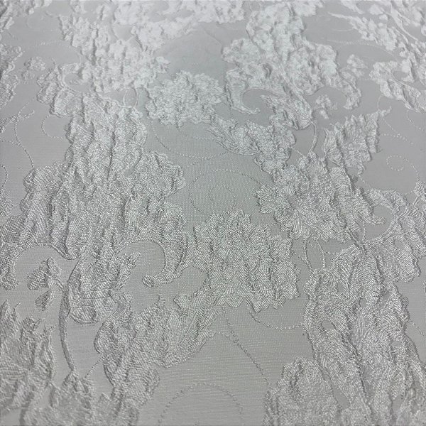 Tecido Jacquard Bordado com Relevo Floral Off White