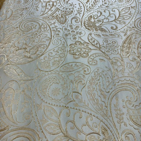 Tecido Jacquard Bordado Arabesco Nude/Dourado