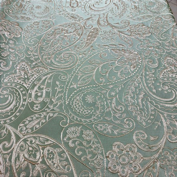Tecido Jacquard Bordado Arabesco Verde oliva/Dourado