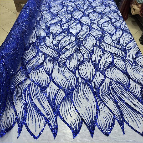 Tule Bordado Diamante Quebrado Azul Royal